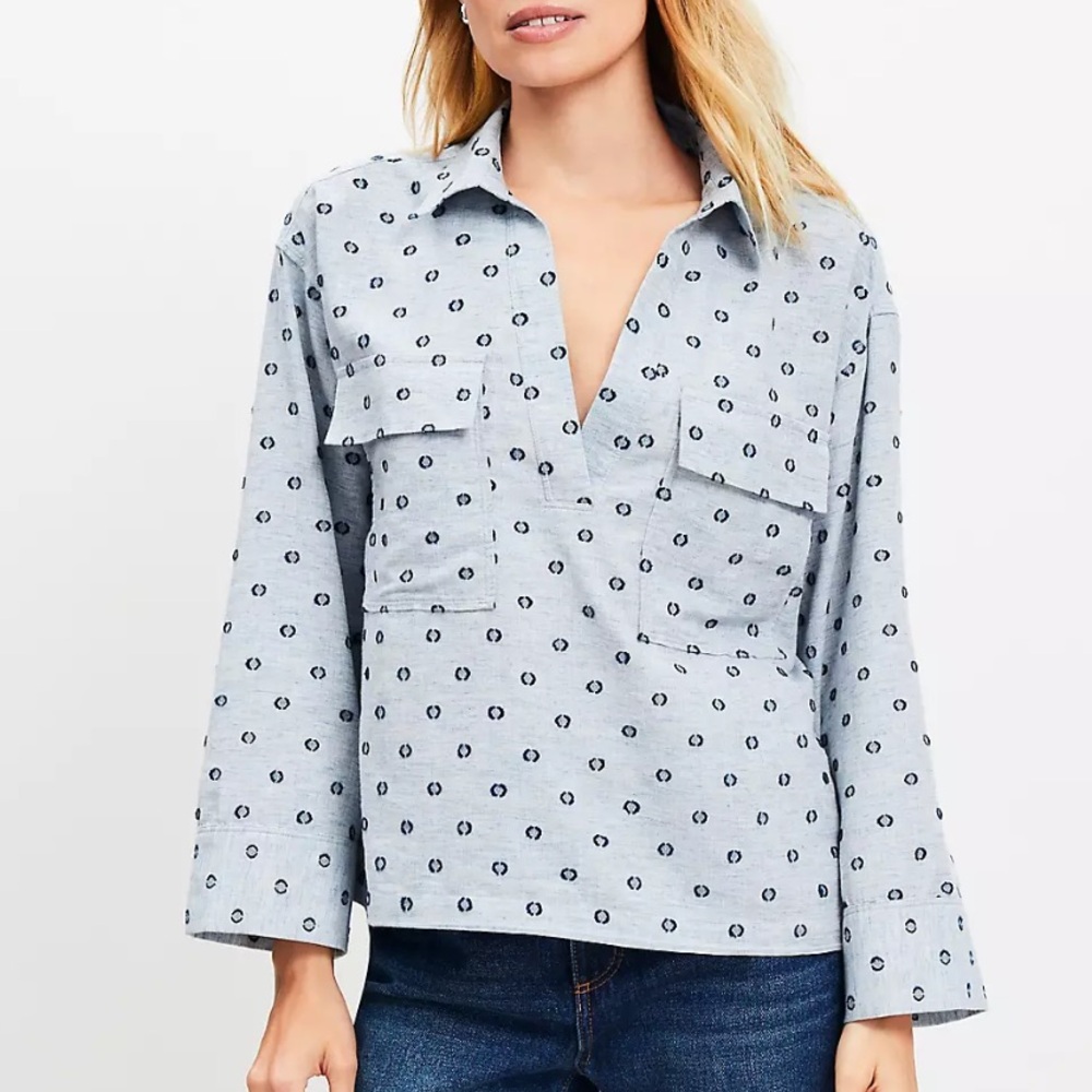 Loft Metallic Clip V-Neck Pocket Popover top size XS